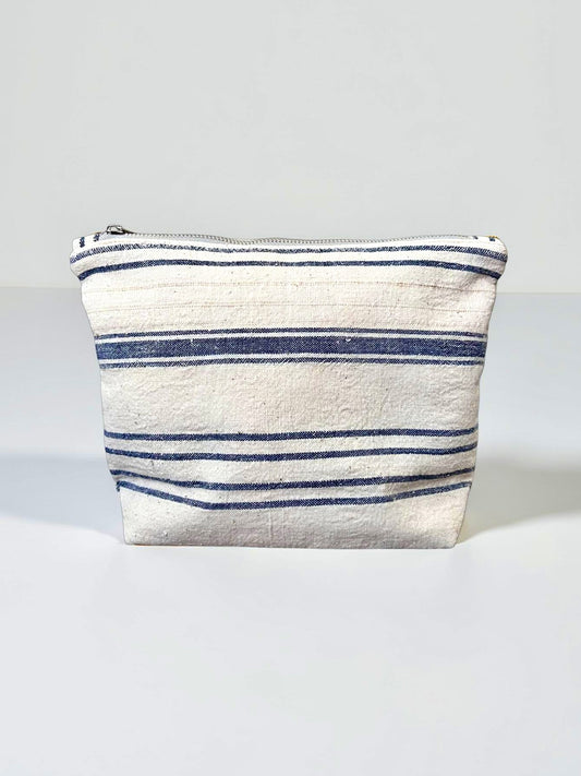 Blue, white striped Kandıra fabric clutch handmade in Turkey by Esra Kayıra brand