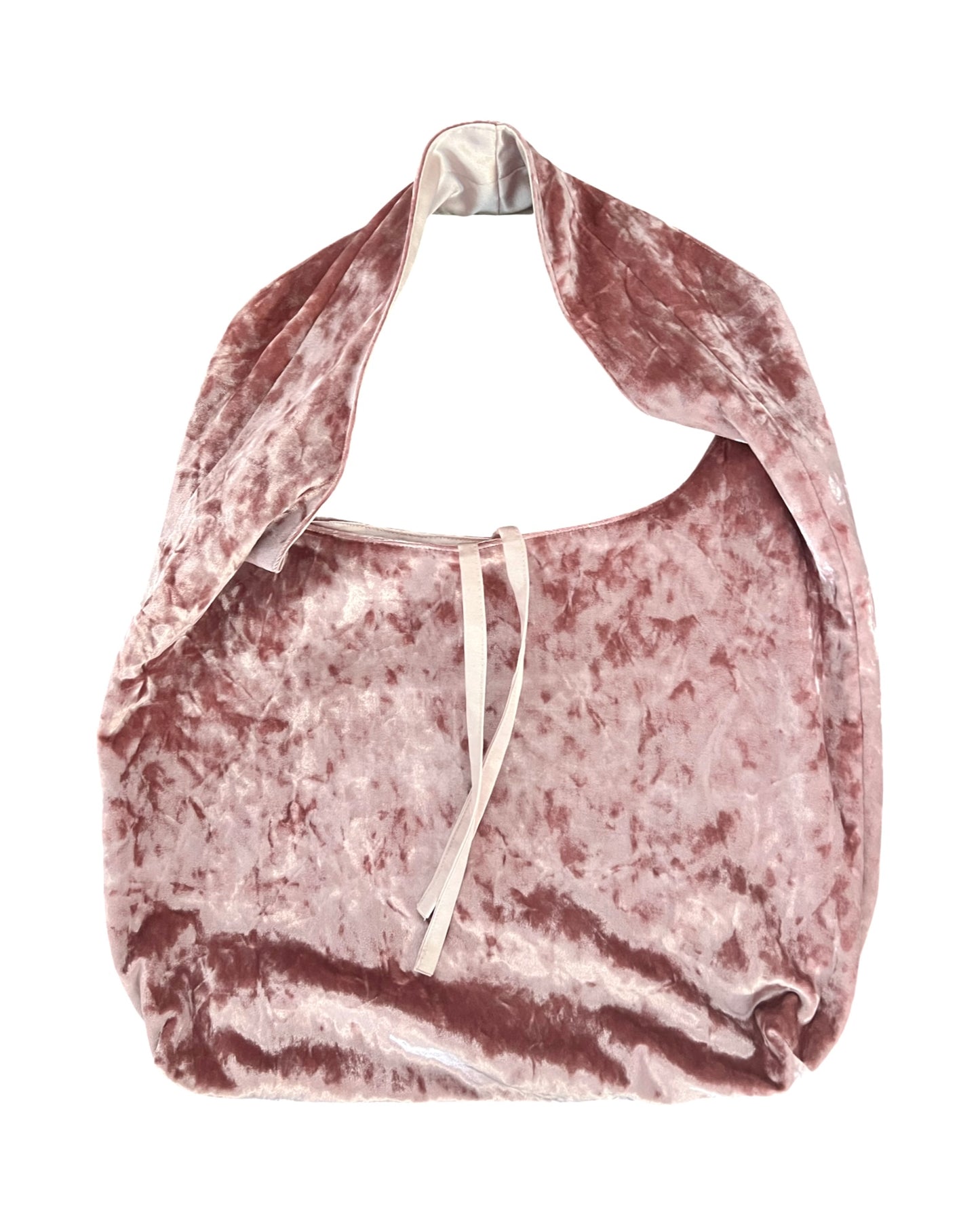 Blush pink crushed velvet over the shoulder bag handmade in Turkey, detail, Esra Kayira brand.