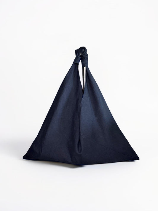 Navy linen origami bag midi – handmade linen shoulder bag by Esra Kayira brand