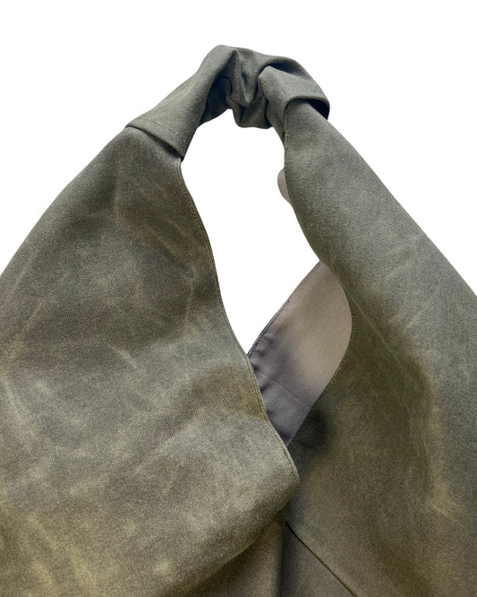 Waxed canvas origami midi bag texture and material detail