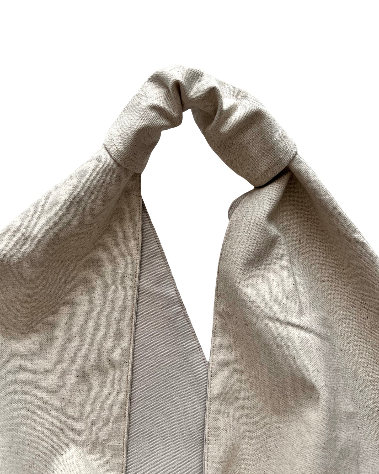 Stone linen large origami bag handmade in Turkey, Esra Kayira brand, detail.
