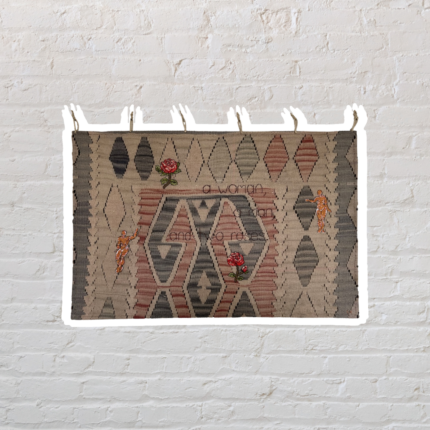 a woman, a man, and two roses.