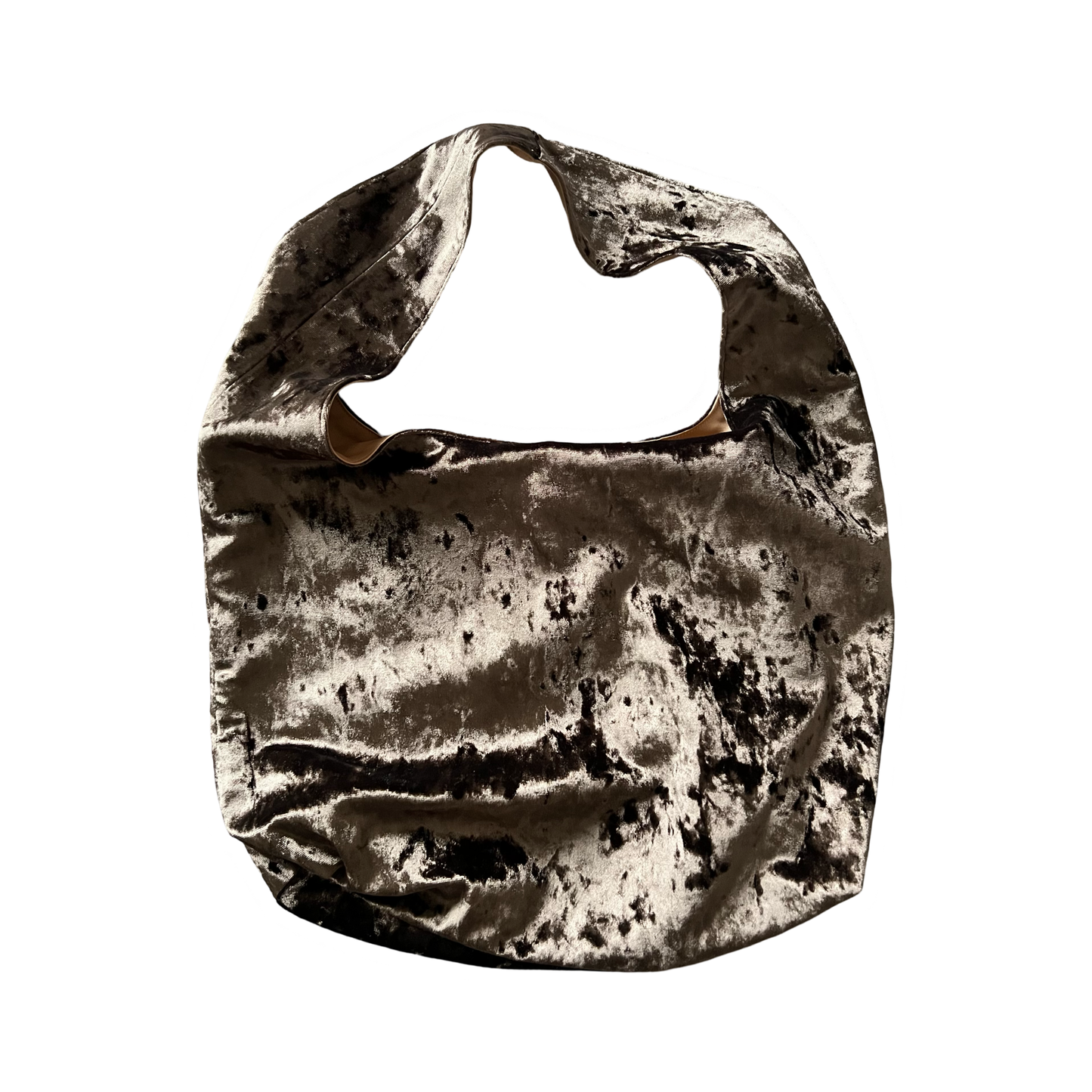 Light brown crushed velvet bag handade in Turkey, Esra Kayira brand.