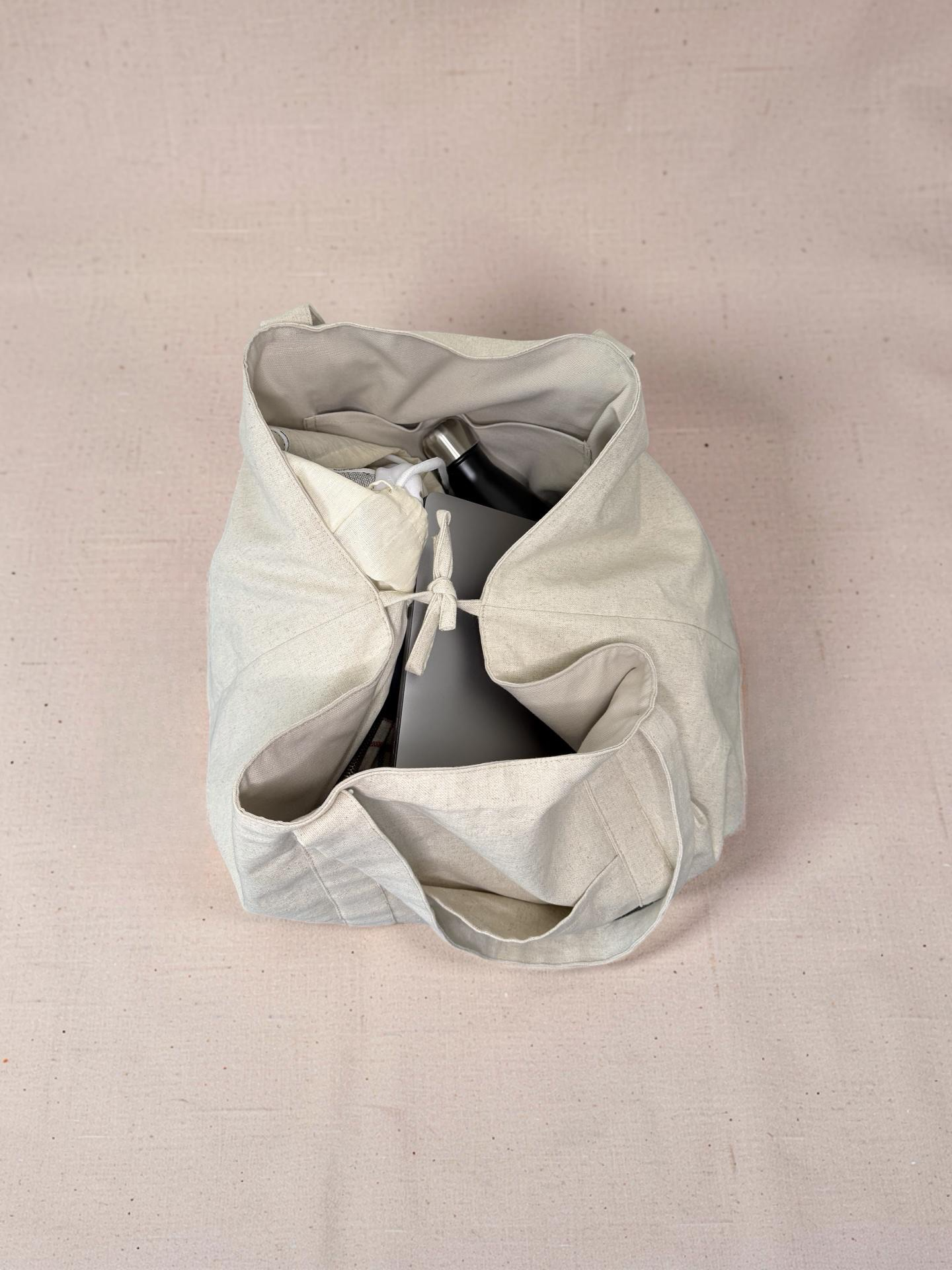 All-In linen bag stone color, durable everyday bag with spacious interior, handmade made in Turkey