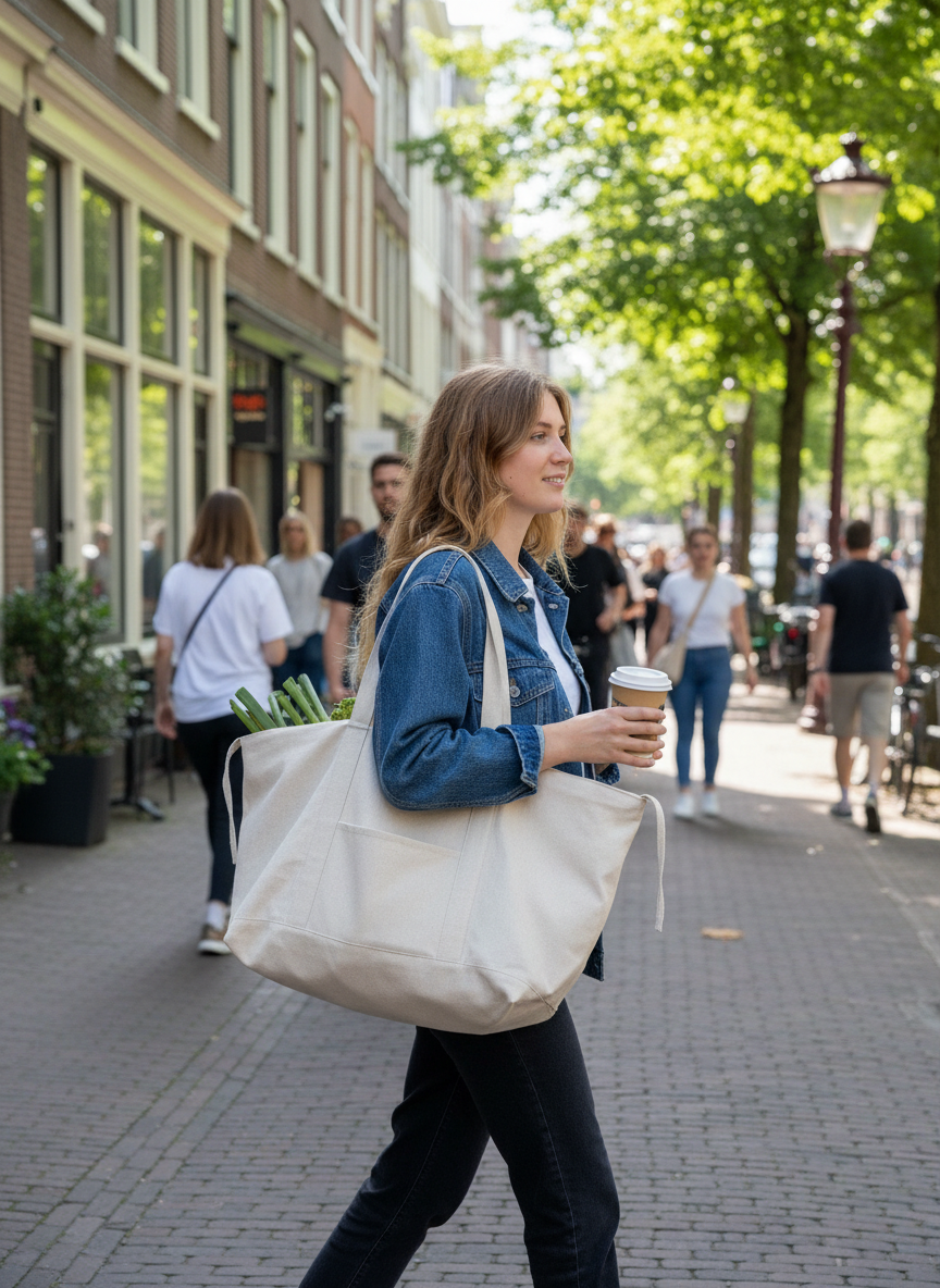 All-In linen bag stone color, durable everyday bag with spacious interior, handmade made in Turkey