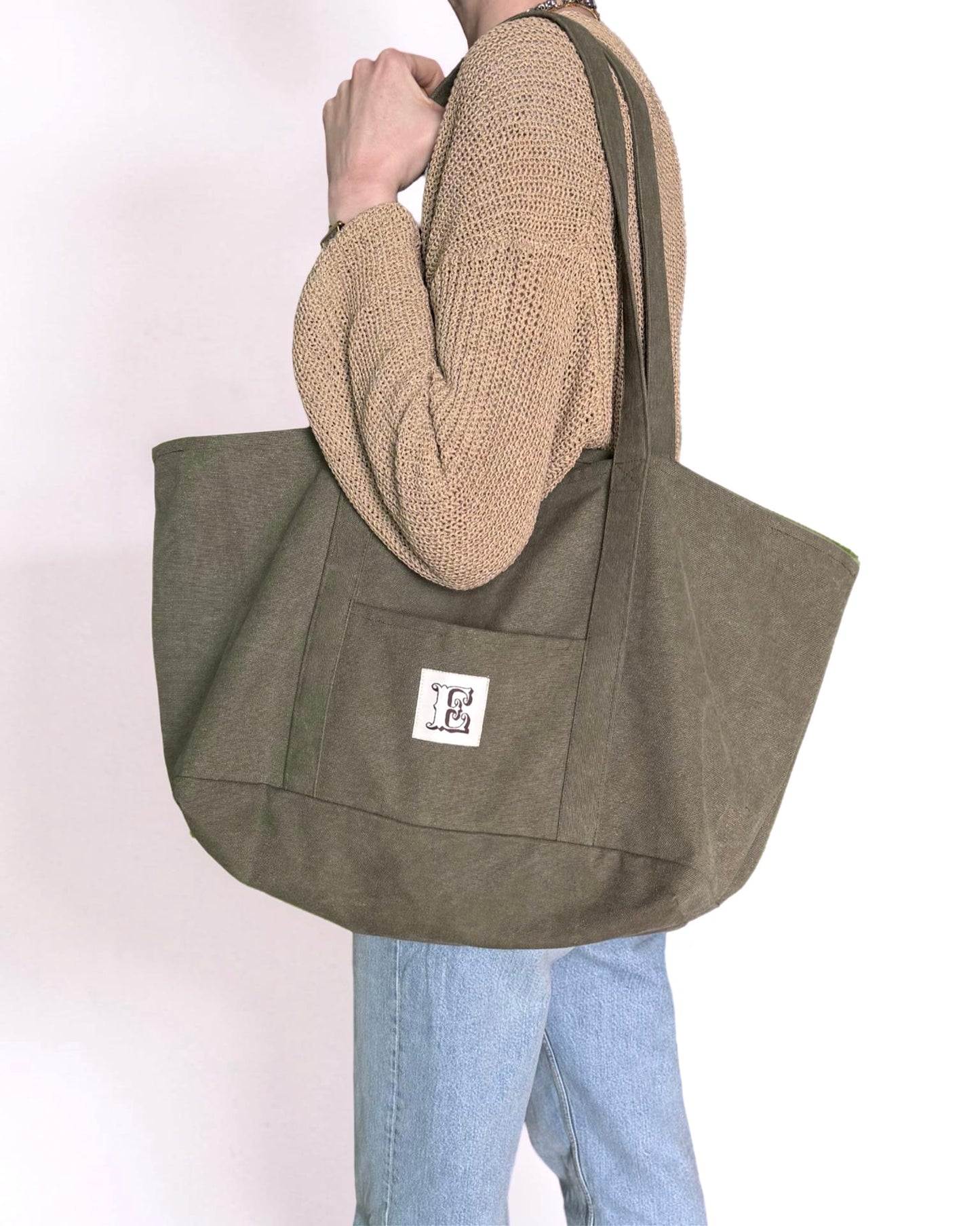 All-In stone-washed canvas bag dusty olive durable everyday bag with spacious interior, handmade made in Turkey