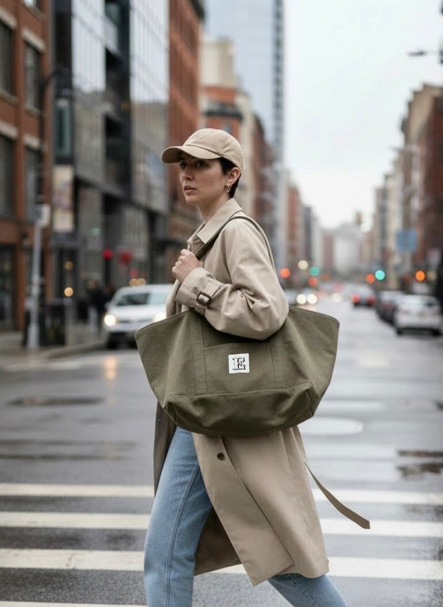 All-In stone-washed canvas bag dusty olive durable everyday bag with spacious interior, handmade made in Turkey