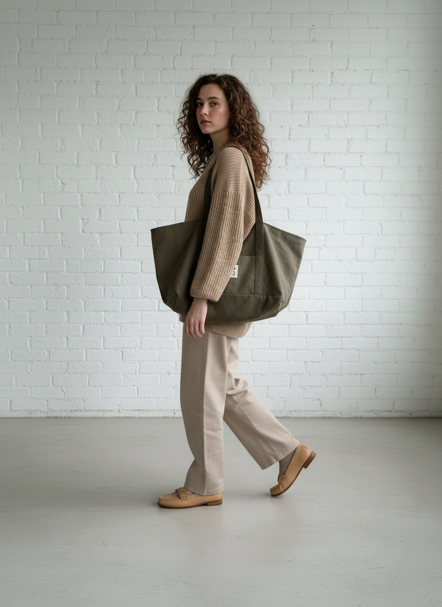 All-In stone-washed canvas bag dusty olive durable everyday bag with spacious interior, handmade made in Turkey