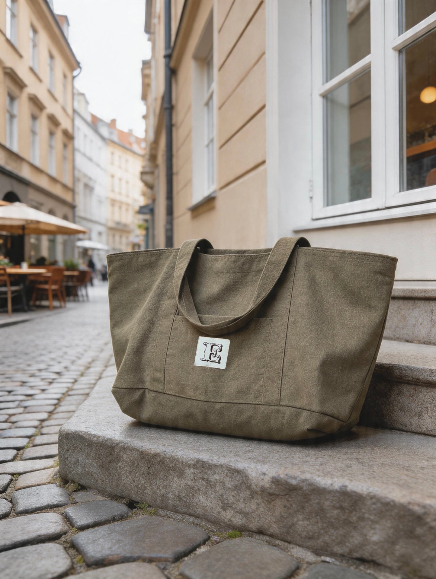 All-In stone-washed canvas bag dusty olive durable everyday bag with spacious interior, handmade made in Turkey