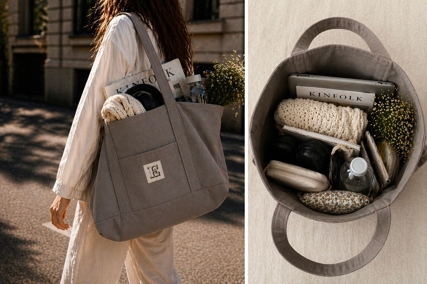 All-In stone-washed canvas bag taupe durable everyday bag with spacious interior