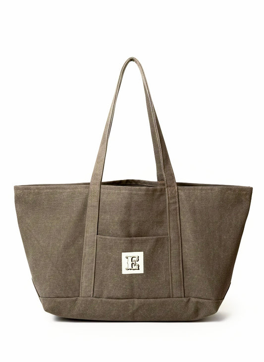All-In stone-washed canvas bag taupe durable everyday bag with spacious interior, handmade made in Turkey