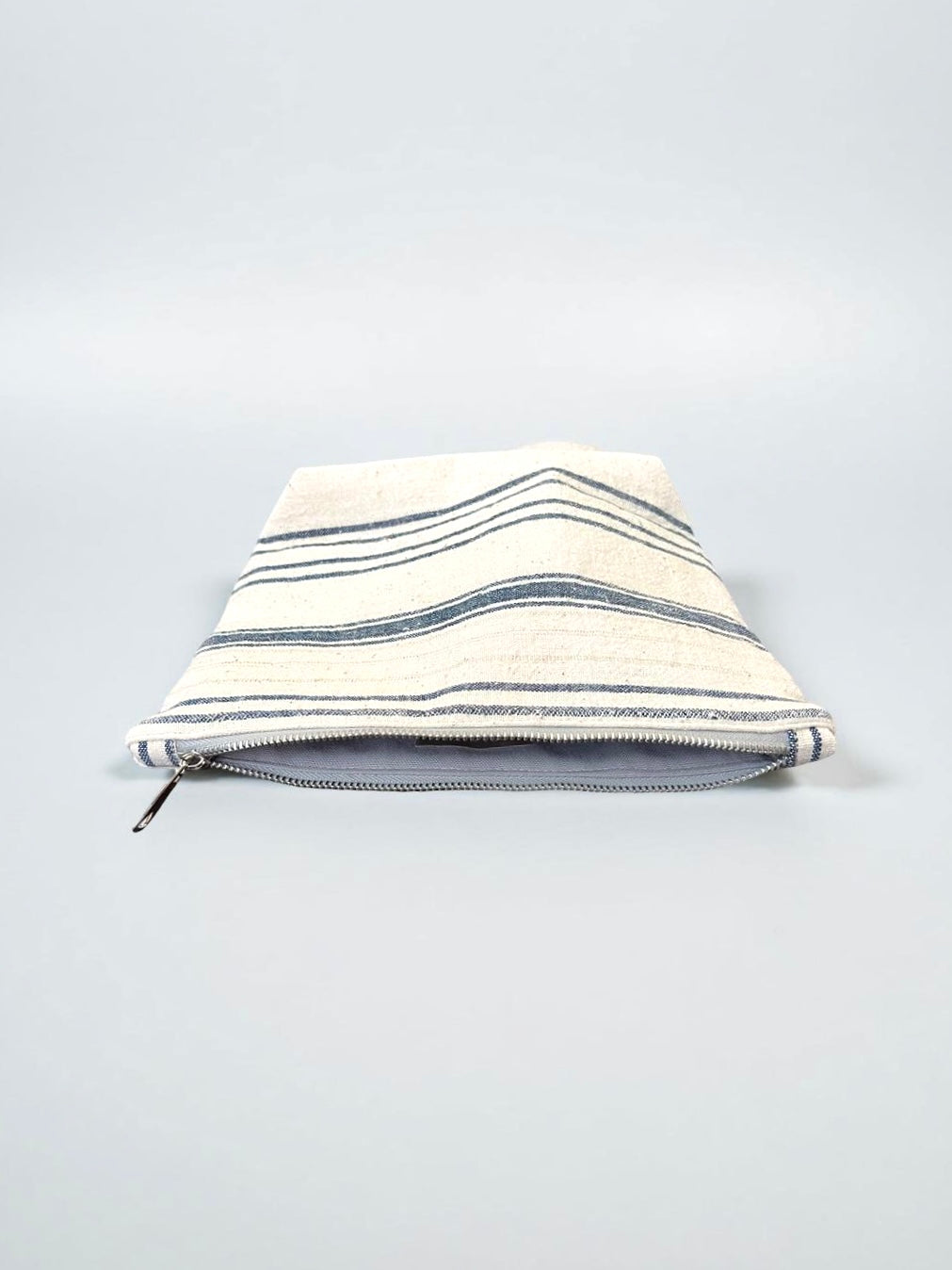 Blue, white striped Kandıra fabric clutch handmade in Turkey by Esra Kayıra brand
