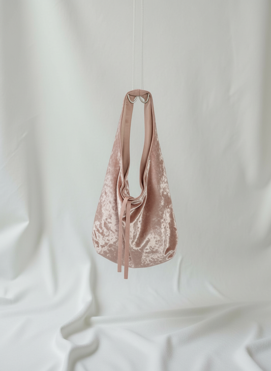 Blush pink crushed velvet over the shoulder bag handmade in Turkey, Esra Kayira brand.