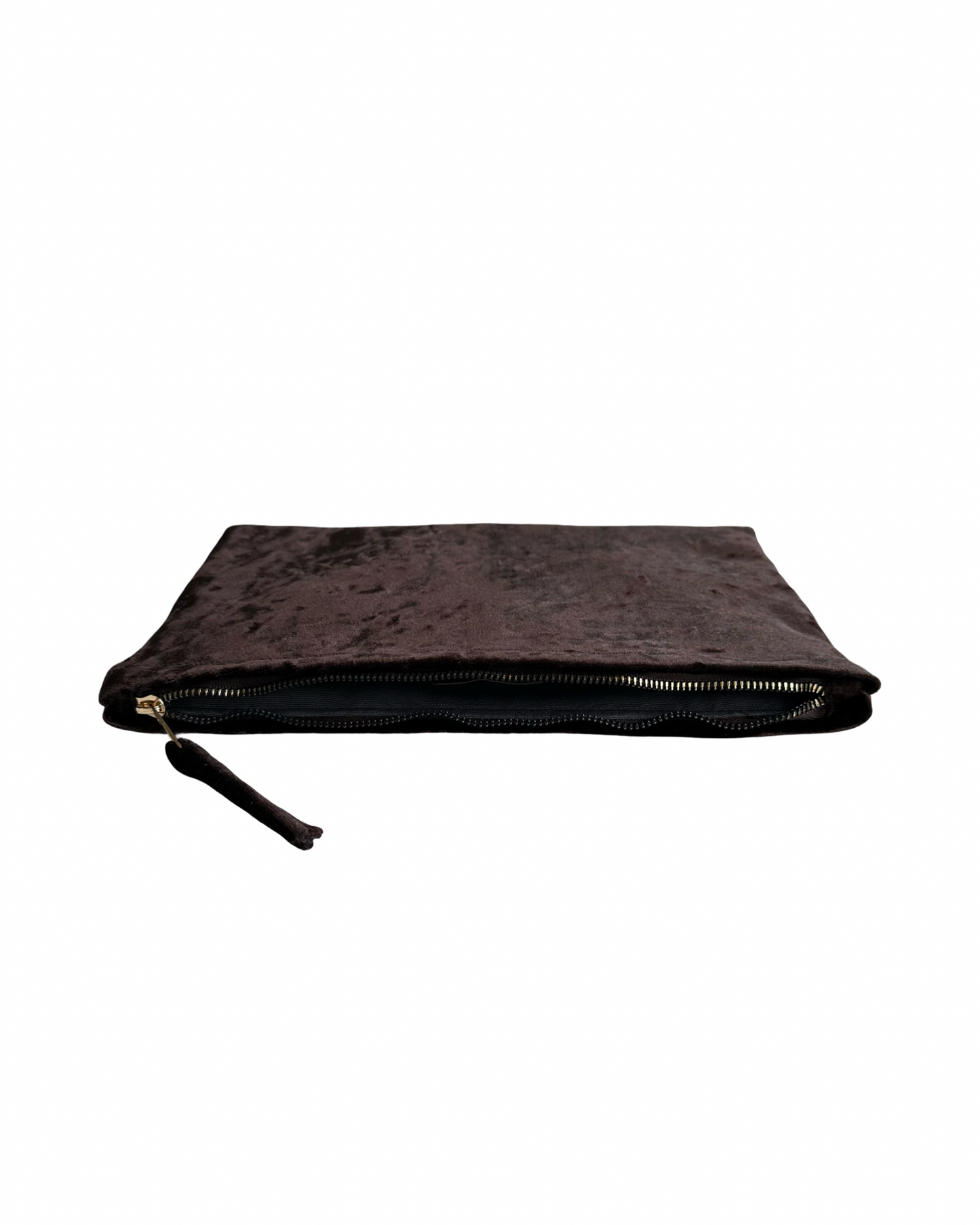 Brown crushed velvet clutch handmade in Turkey by Esra Kayira brand.