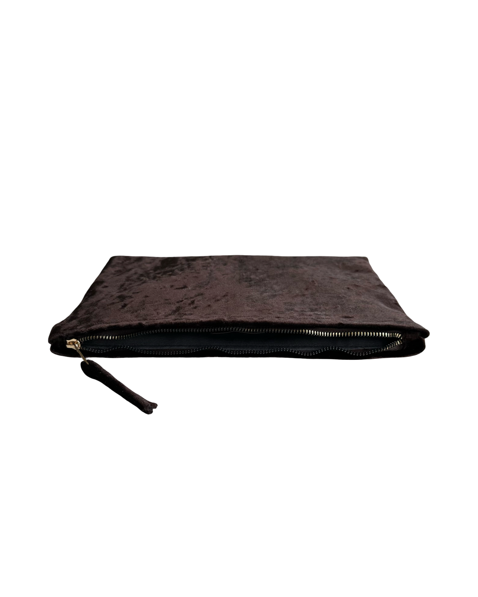 Brown crushed velvet clutch handmade in Turkey by Esra Kayira brand.