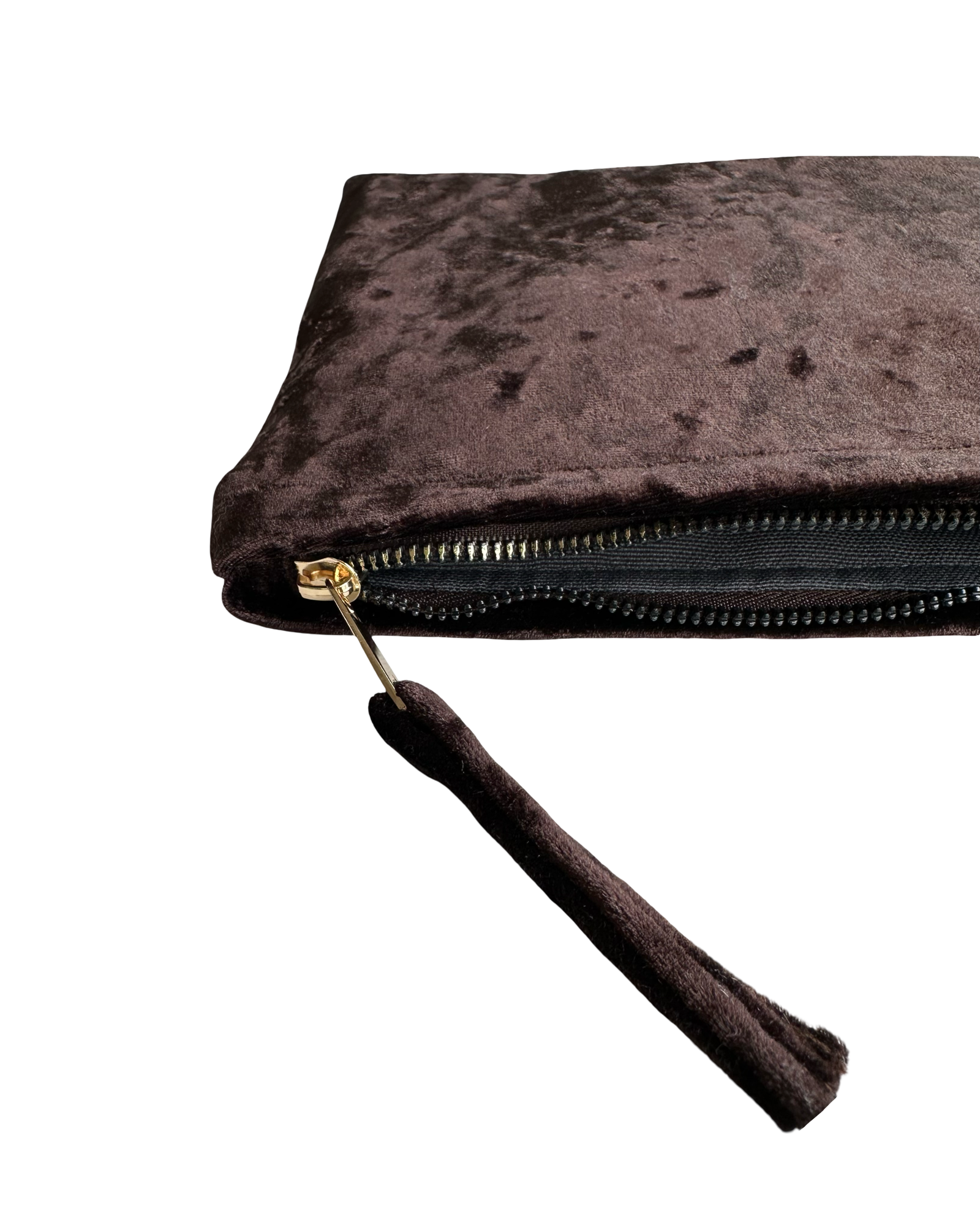 Brown crushed velvet clutch handmade in Turkey by Esra Kayira brand.