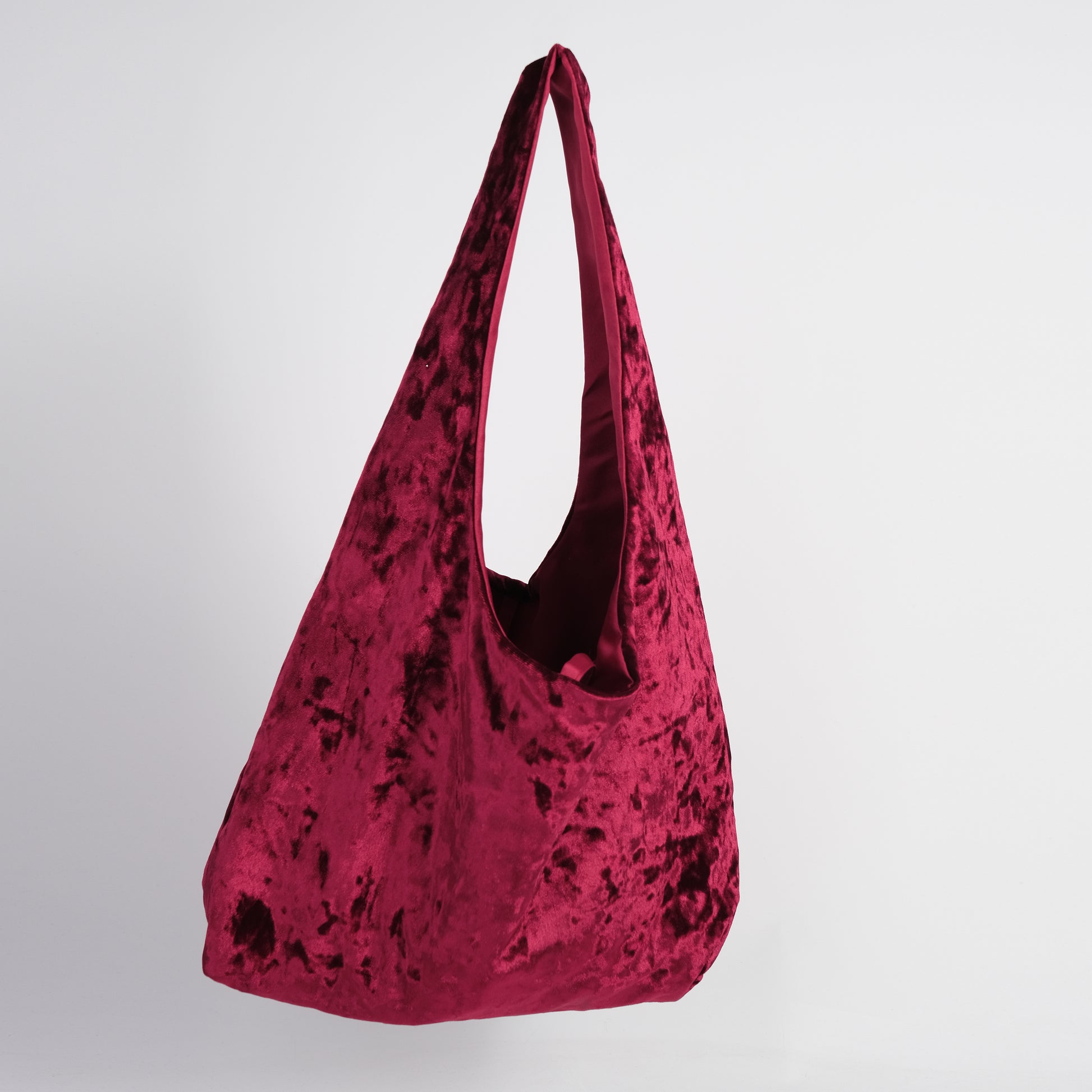 Burgundy crushed velvet bag handmade in Turkey, Esra Kayira brand. 