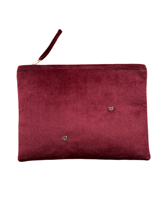 Burgundy velvet clutch handmade in Turkey by Esra Kayıra brand