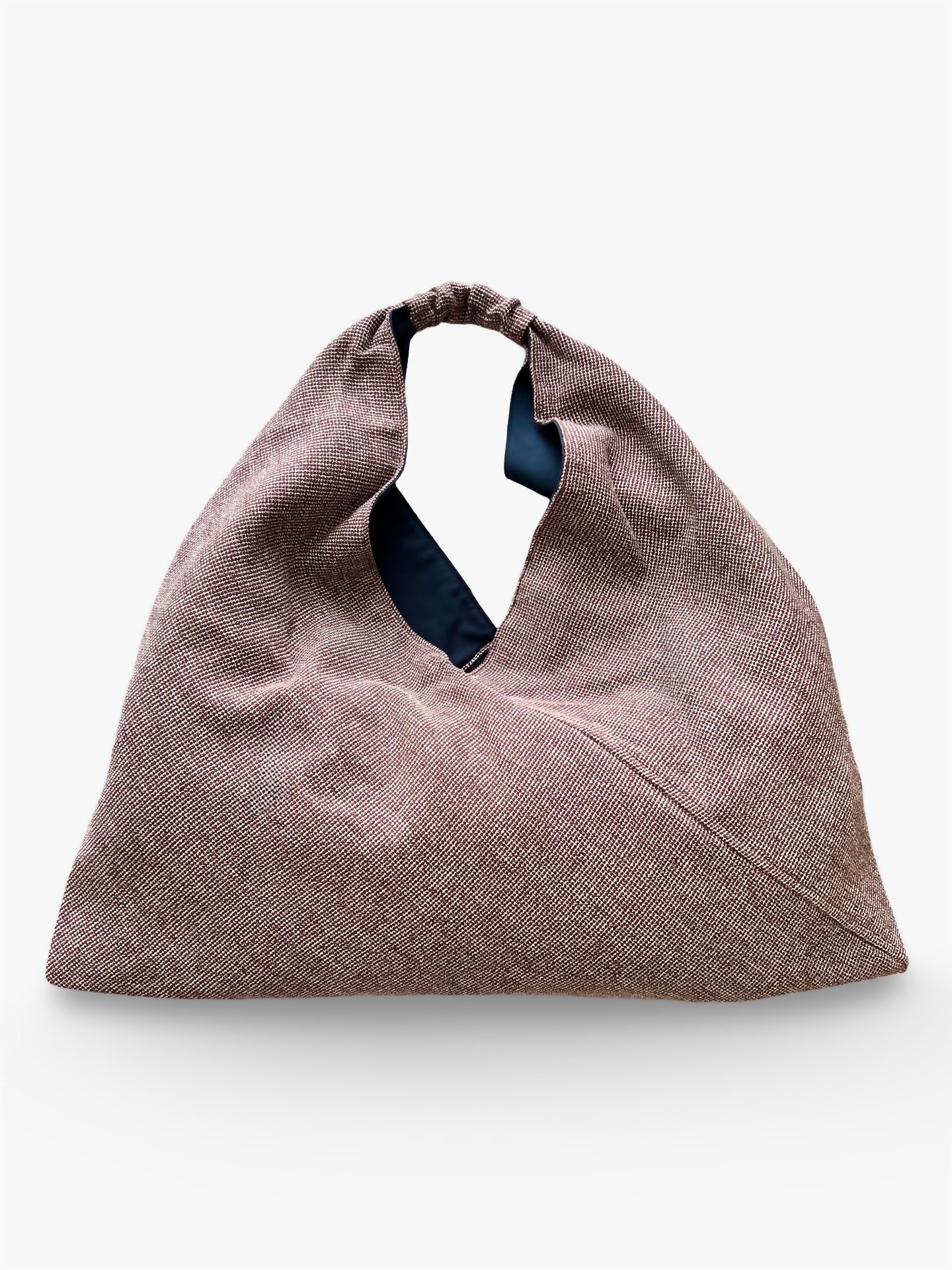 Burgundy/white linen/cotton large origami bag handmade in Turkey, Esra Kayira brand.