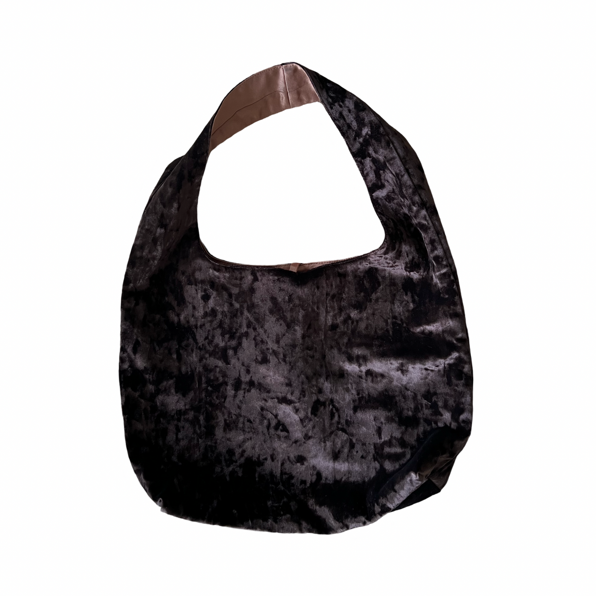 Dark brown crushed velvet over the shoulder bag handmade in Turkey, Esra Kayira brand.