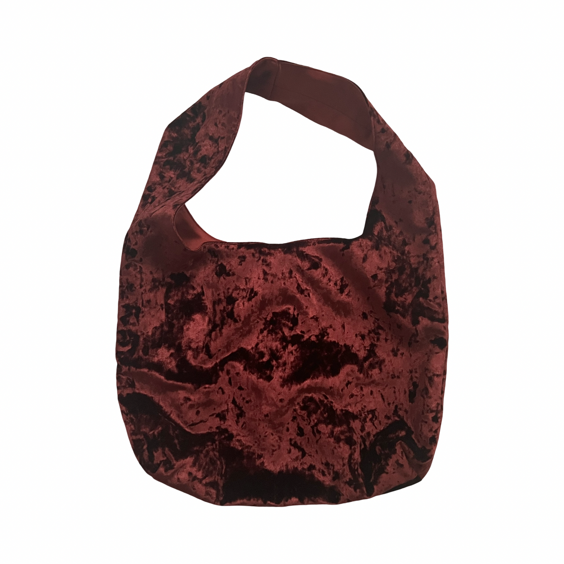 Dark cherry crushed velvet bag handmade in Turkey, Esra Kayira brand.