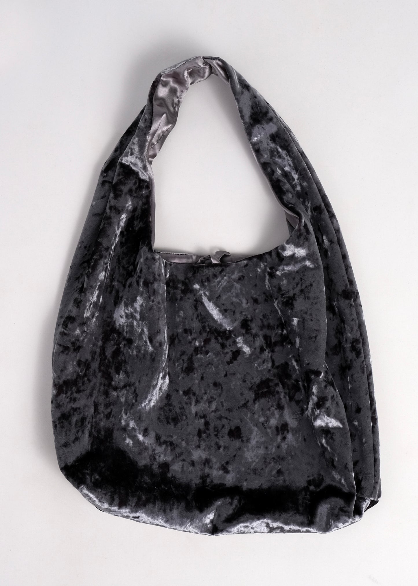 Gray crushed velvet over the shoulder bag handmade in Turkey, Esra Kayira brand.