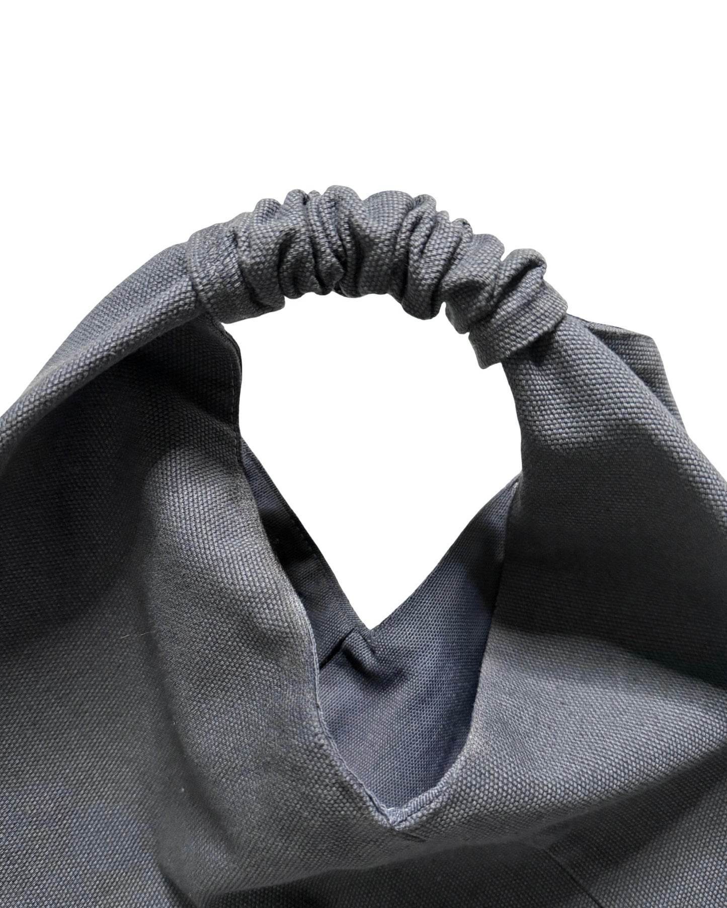 Gray, mini size canvas origami bag handmade in Turkey, detail, by Esra Kayira brand. 