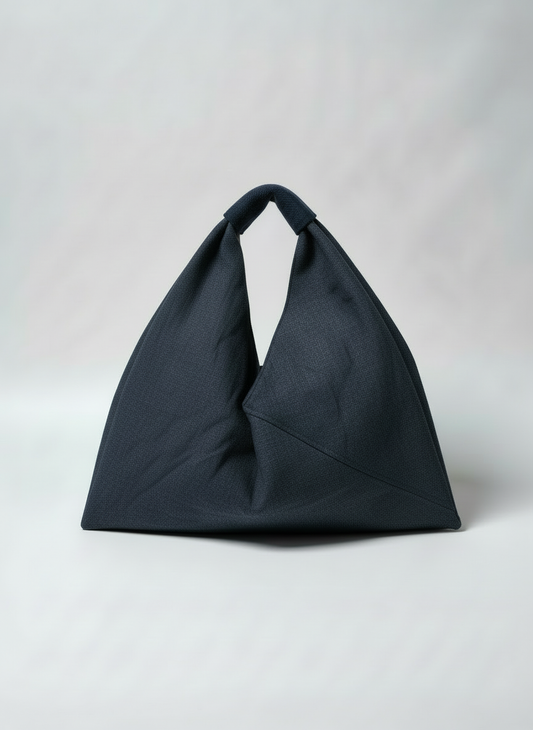 Navy linen origami bag small – handmade linen shoulder bag by Esra Kayira brand