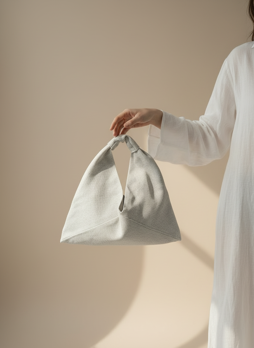 Stone linen origami bag small – handmade linen shoulder bag by Esra Kayira brand