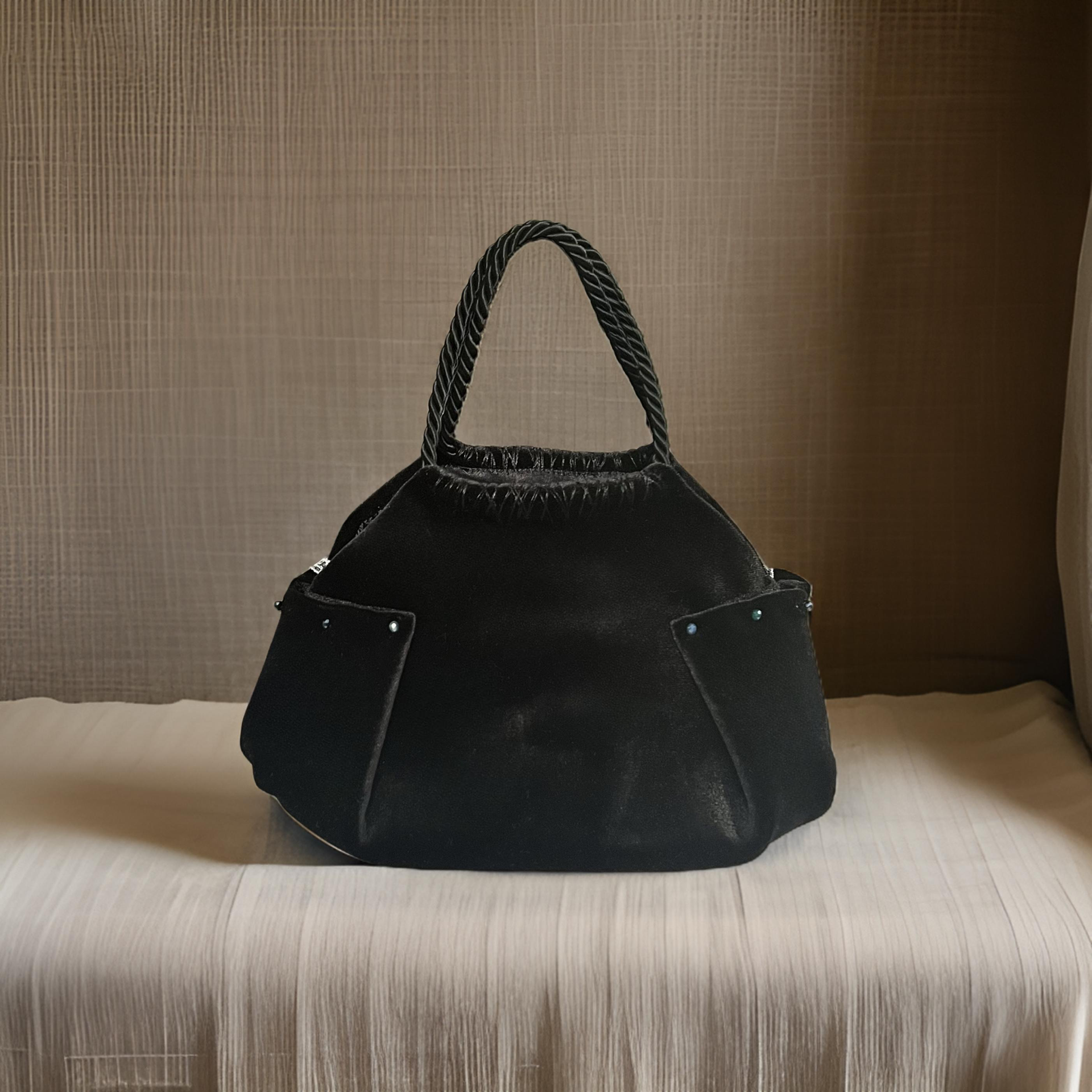 Mini black and blue velvet bag handmade in Turkey by Esra Kayıra