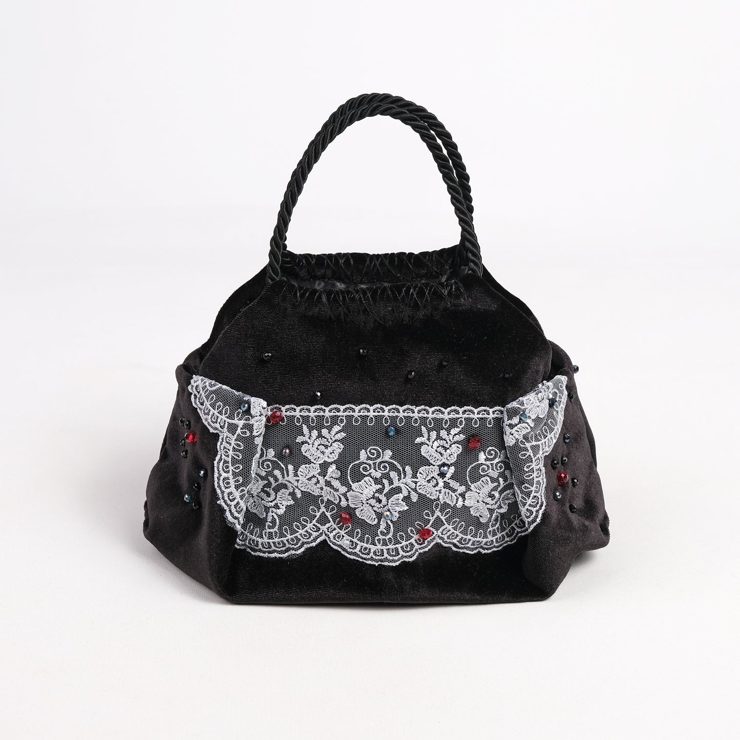 Mini black and blue velvet bag handmade in Turkey by Esra Kayıra