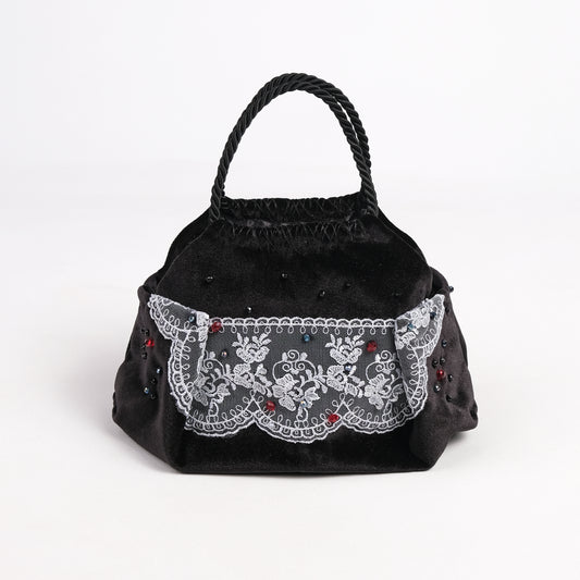 Mini black and blue velvet bag handmade in Turkey by Esra Kayıra