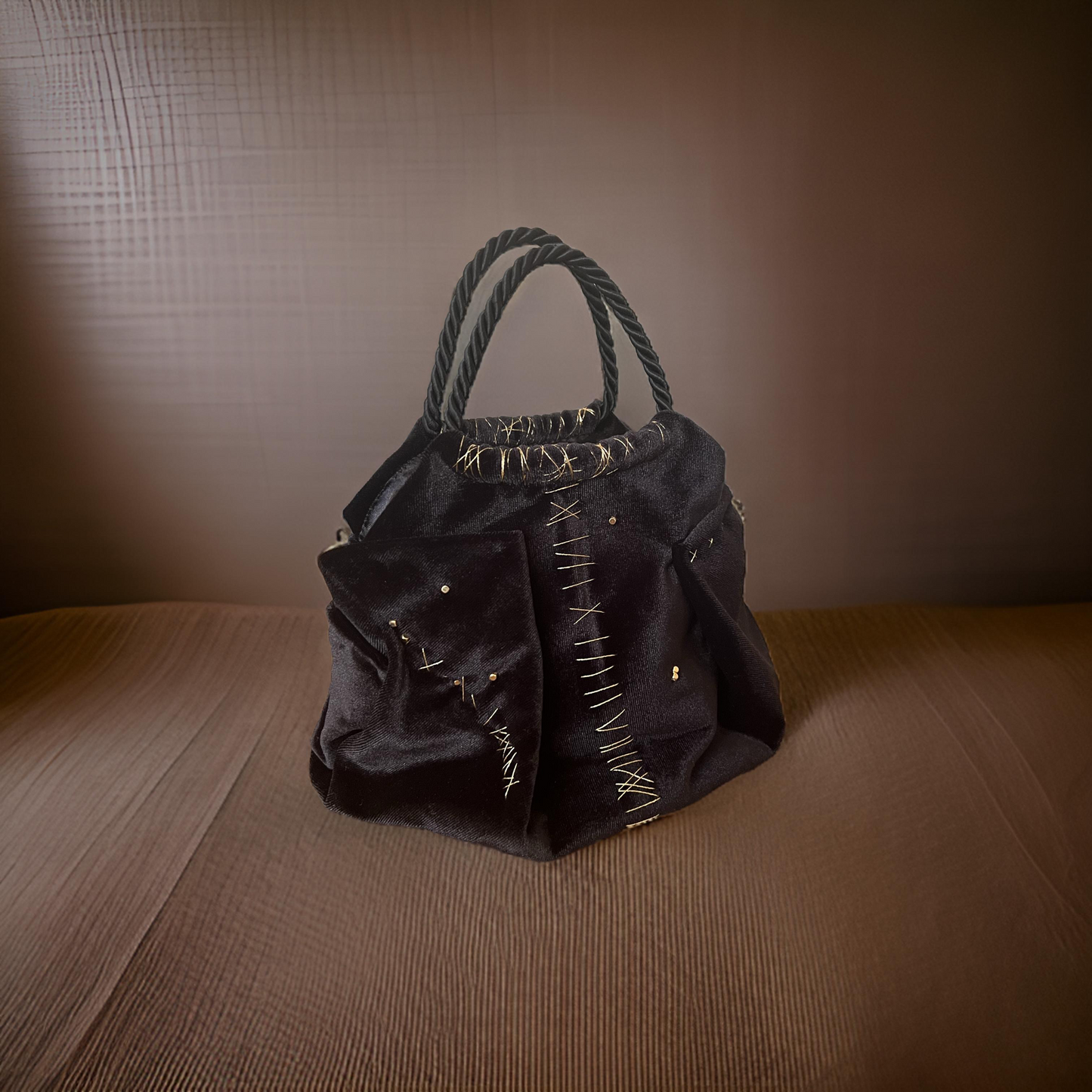 Mini black velvet bag handmade in Turkey by Esra Kayıra
