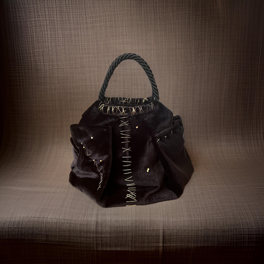 Mini black velvet bag handmade in Turkey by Esra Kayıra
