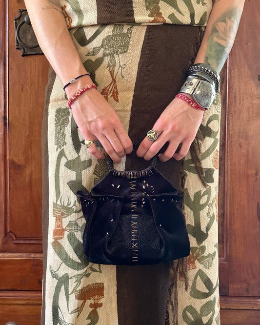 Mini black velvet bag handmade in Turkey by Esra Kayıra
