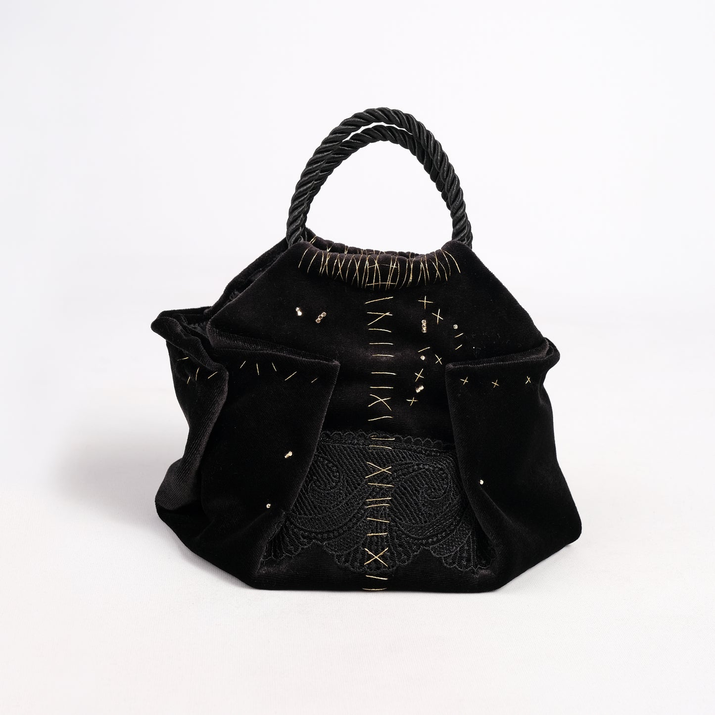Mini black velvet bag handmade in Turkey by Esra Kayıra
