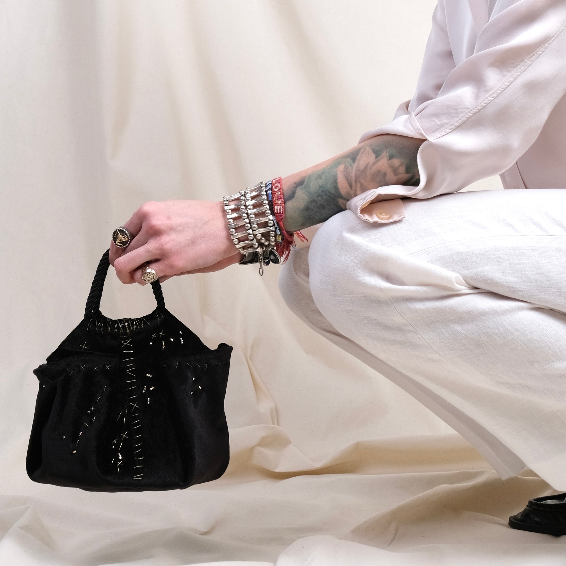 Mini black velvet bag handmade in Turkey by Esra Kayıra
