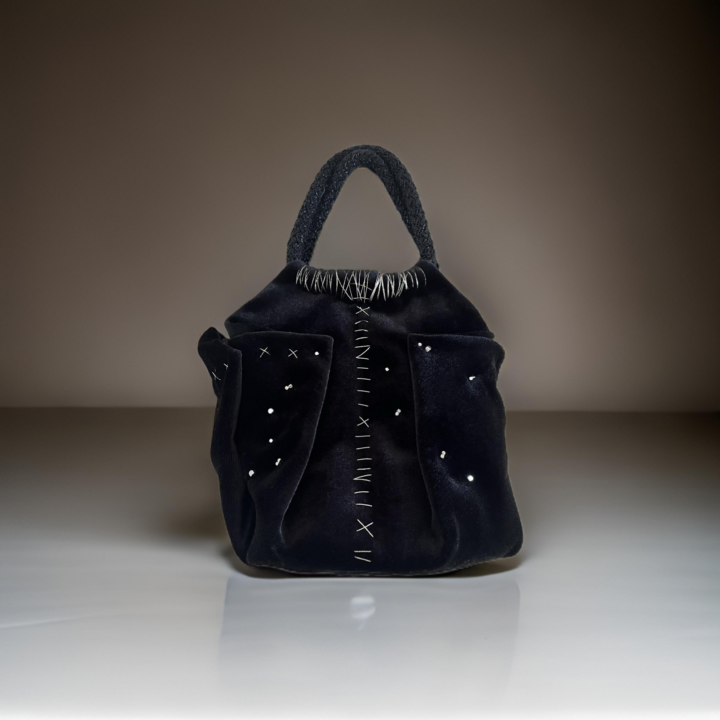 Mini black velvet lace bag handmade in Turkey by Esra Kayıra