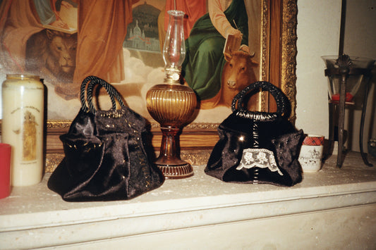 Mini black velvet lace bag handmade in Turkey by Esra Kayıra