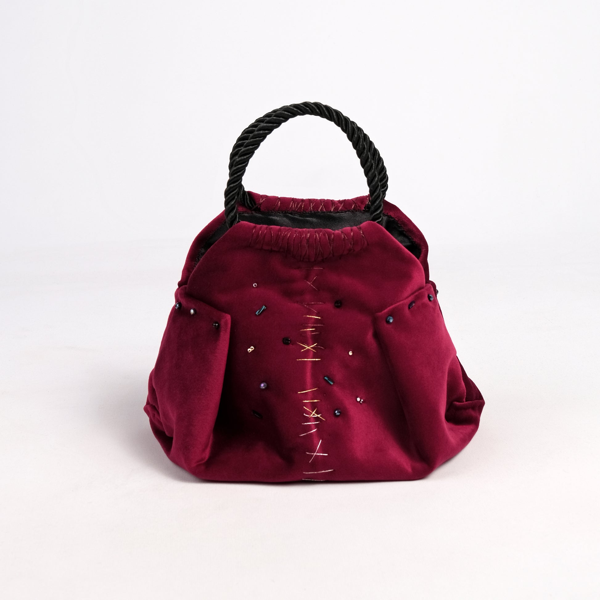 Mini burgundy velvet bag handmade in Turkey by Esra Kayıra
