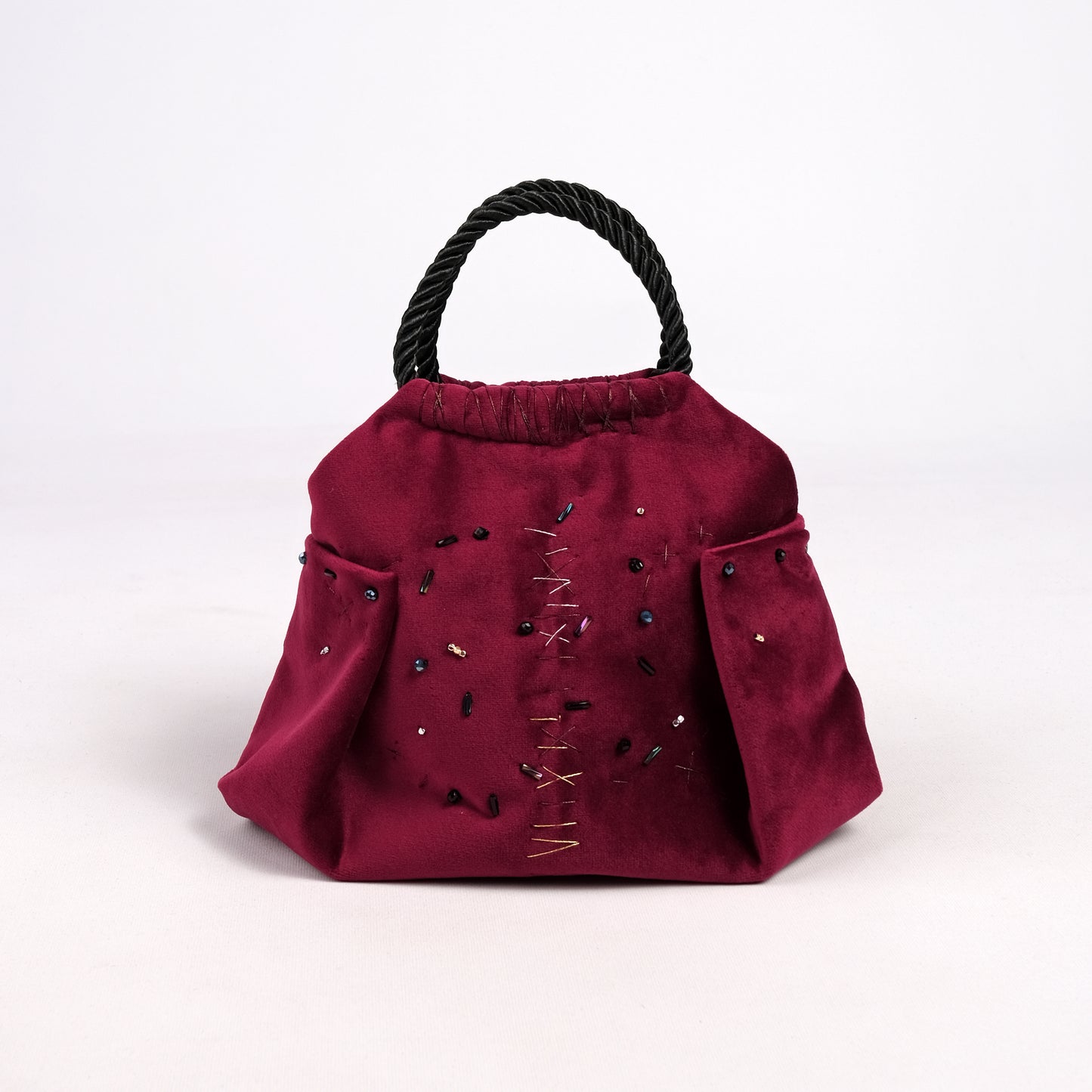 Mini burgundy velvet bag handmade in Turkey by Esra Kayıra
