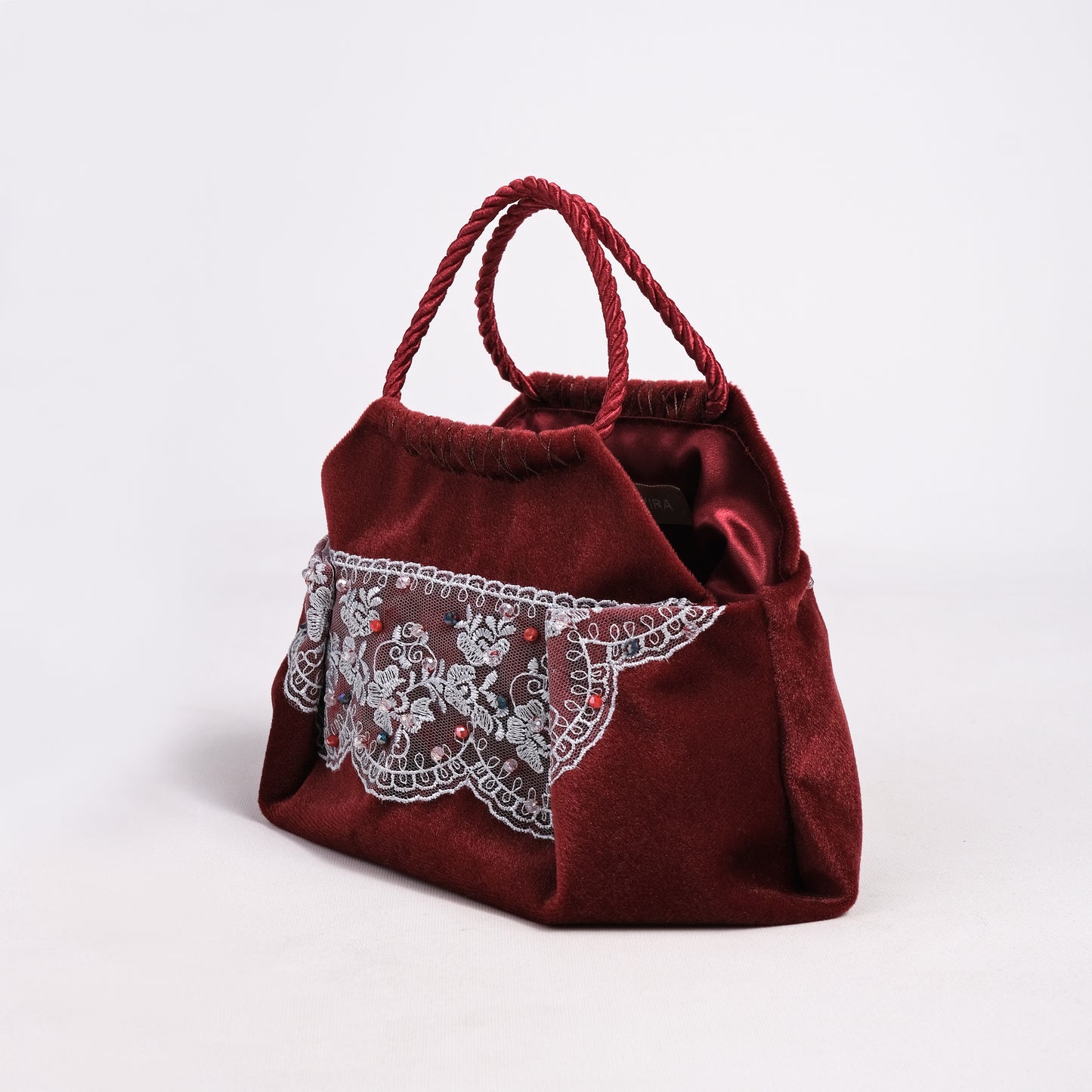 Mini burgundy velvet bag handmade in Turkey by Esra Kayıra