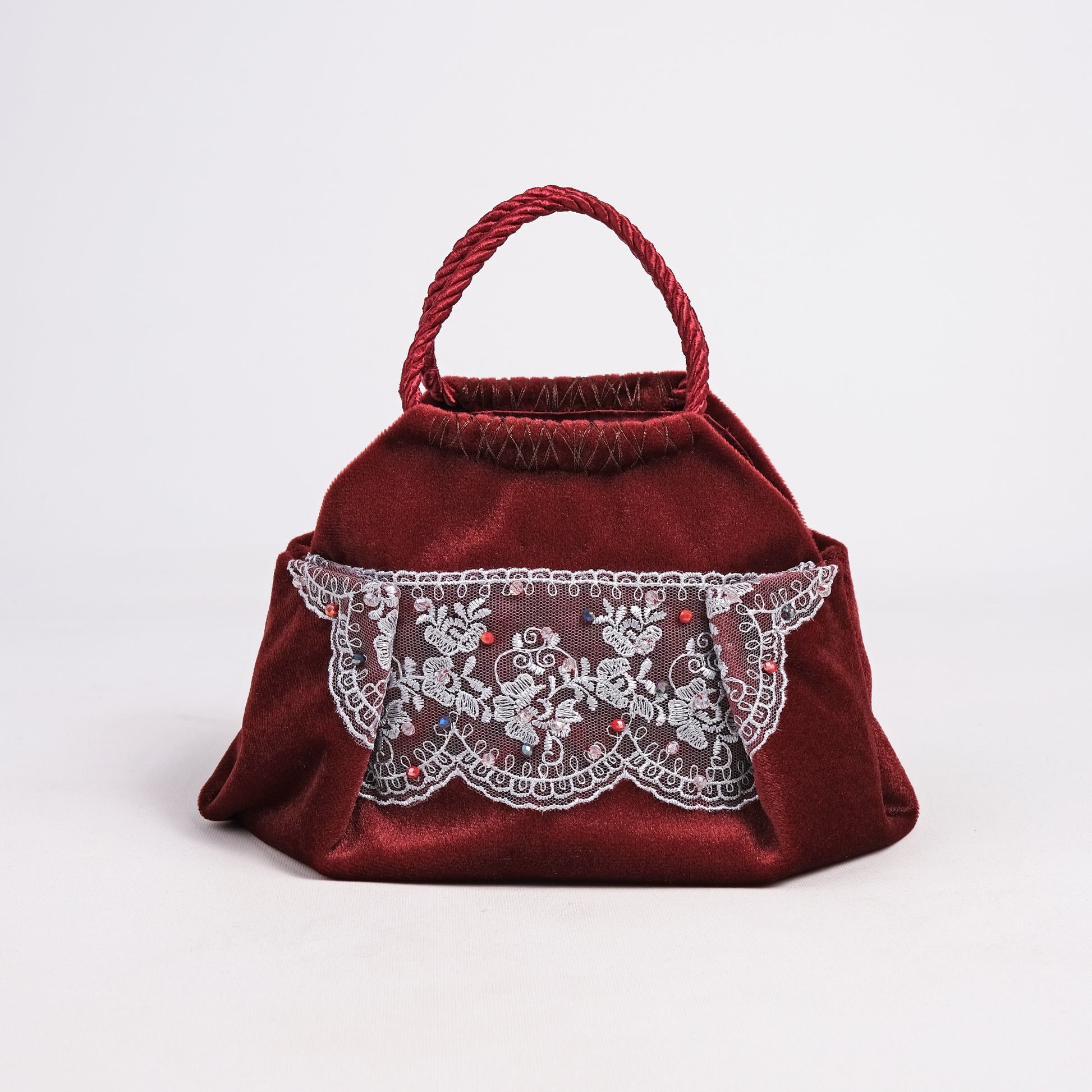 Mini burgundy velvet bag handmade in Turkey by Esra Kayıra