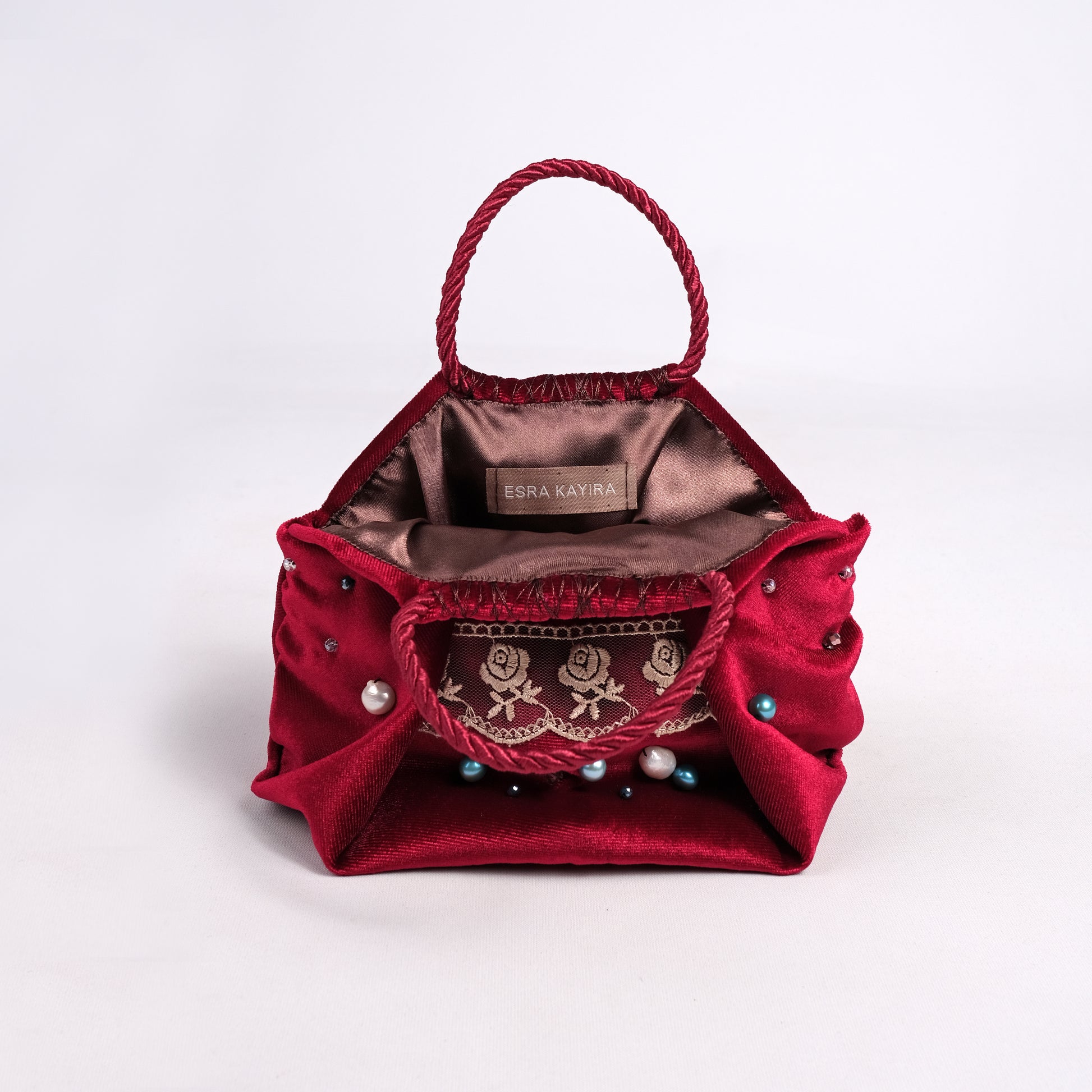Mini lace and pearl bag handmade in Turkey by Esra Kayıra