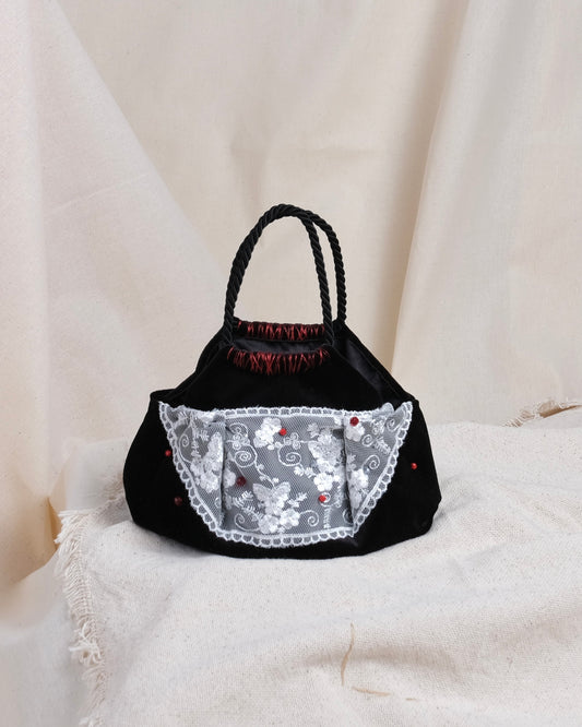 Mini velvet black bag handmade in Turkey by Esra Kayıra