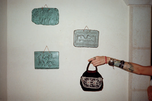 Mini black velvet bag handmade in Turkey by Esra Kayıra