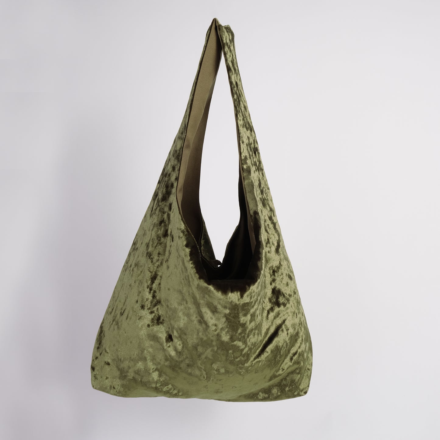 Olive green crushed velvet over the shoulder bag handmade in Turkey, Esra Kayira brand.