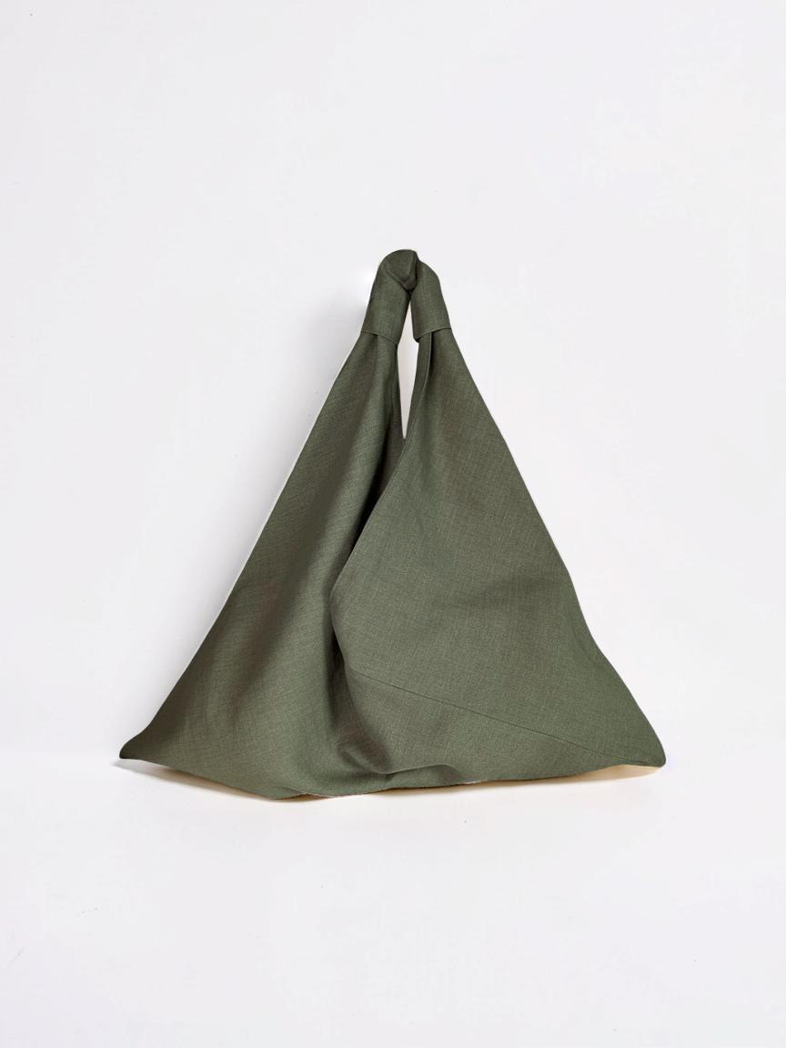 Olive green linen origami bag midi – linen shoulder bag by Esra Kayira brand