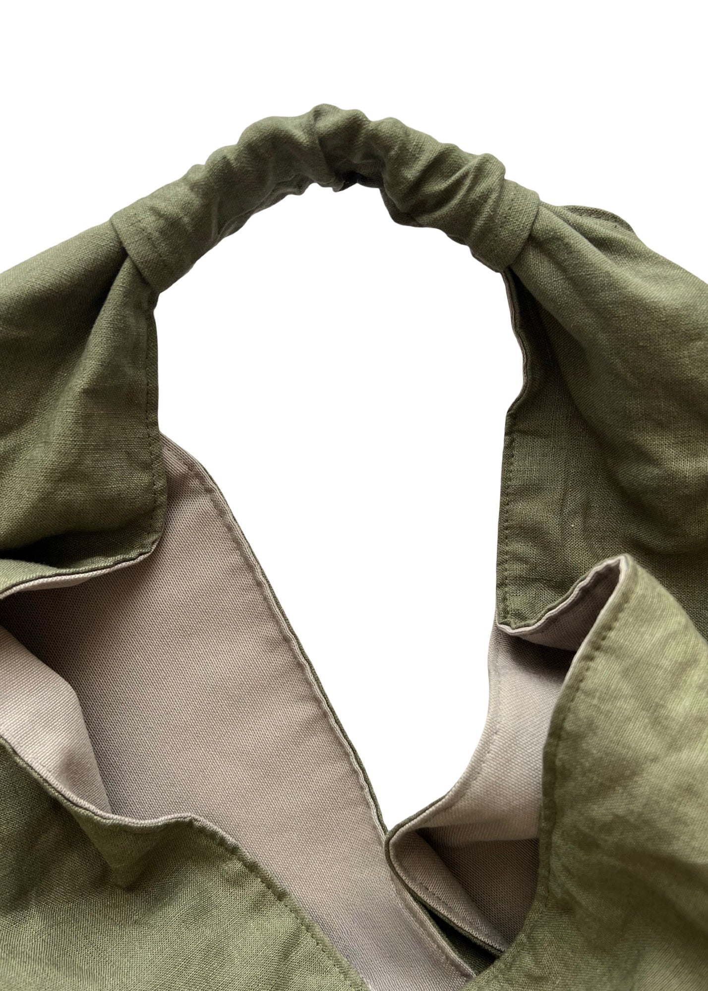 Olive green linen origami bag midi – handmade linen shoulder bag by Esra Kayira brand