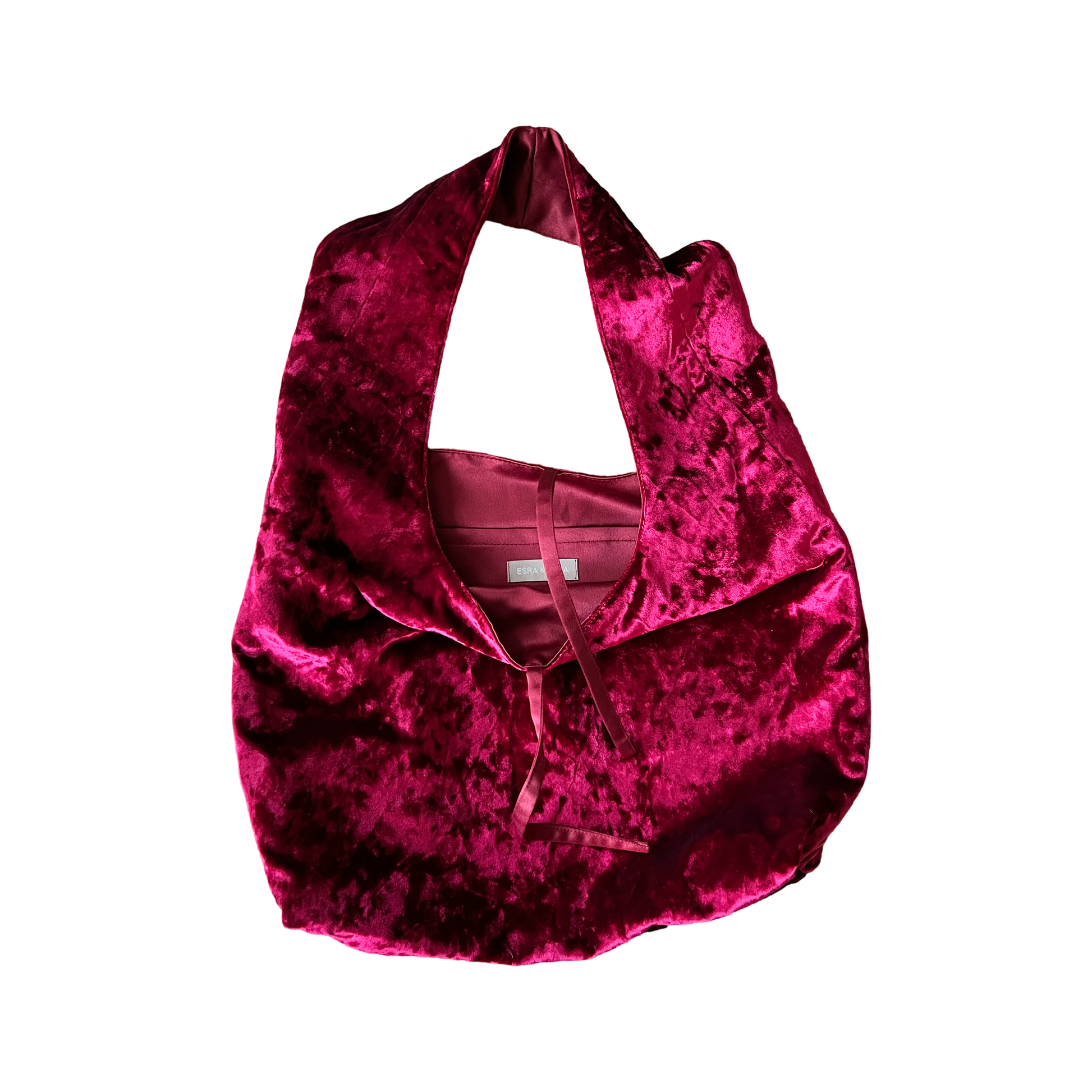 Red crushed velvet bag handmade in Turkey, Esra Kayira brand.